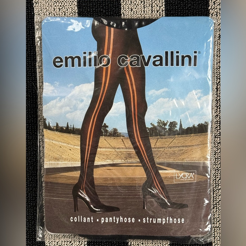 Emilio Cavallini Designer Tights Large Black Sheer Stripe Made in Italy NIP